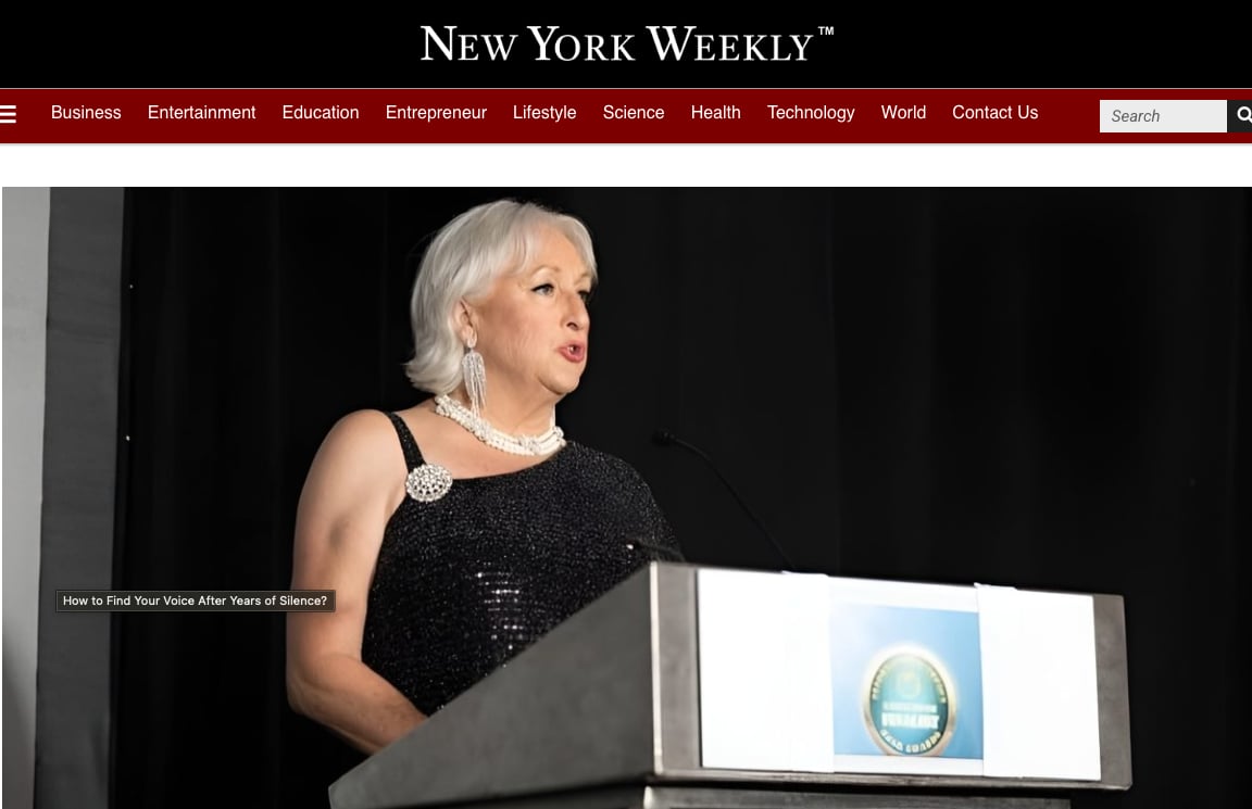 Debbie Widhalm speaking at an awards event featured in New York Weekly
