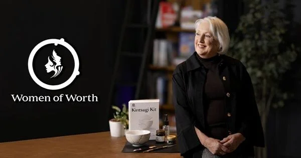 Debbie Widhalm standing beside Kintsugi kit
